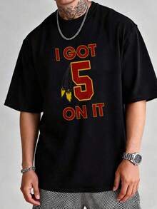 Lässiges Herren-T-Shirt im urbanen Stil, mit dem Aufdruck "I Got 5 On It", sommerliche Freizeitkleidung, 100 % Baumwolle, ein witziges T-Shirt für Sportfans. - Schwarz - Übersicht 2