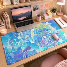 Dreamy Blue Ocean Shark Telescope Cartoon Illustration Desk Mat, Cute Starry Sky Galaxy Large Non-Slip Mouse Pad, Thickened Keyboard Pad, Suitable For Gaming And Office - View 3