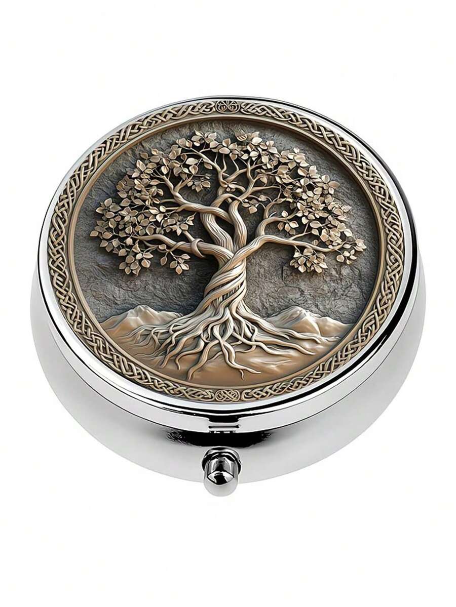 1pc 2D Flat Single-Piece Wallet Pill Box With Celtic Tree Of Life Pattern, Medicine Storage Box, Pill Organizer, Unique Gift, Portable Pill Box - Multicolor - View 1