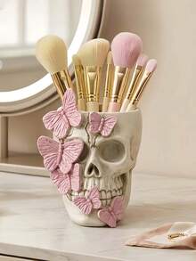 1pc Large Capacity Butterfly Skull Knot Shaped Storage Box, Suitable For Bathroom Makeup Brushes And Cosmetics. This Elegant Makeup Brush Storage Box Is Perfect For Girls, Students And Creative Home Decor. Also Suitable For Vacation, Beach, Bathroom, Bedroom And Other Places. - Multicolor - View 7