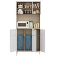 Kitchen Cabinet With Three Doors In Light Wood And White, 181 Cm High, With Waste Compartment, Microwave Compartment And Vacuum Cleaner Storage, 80 X 35 X 181 Cm - White - View 7
