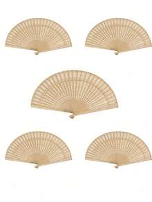 1pc Hollow Pure Wood Chinese Style Folding Fan, Wooden Hand Folding Fan, Carved Flower Pattern, Best Gift For Birthday And Graduation - Apricot - View 6