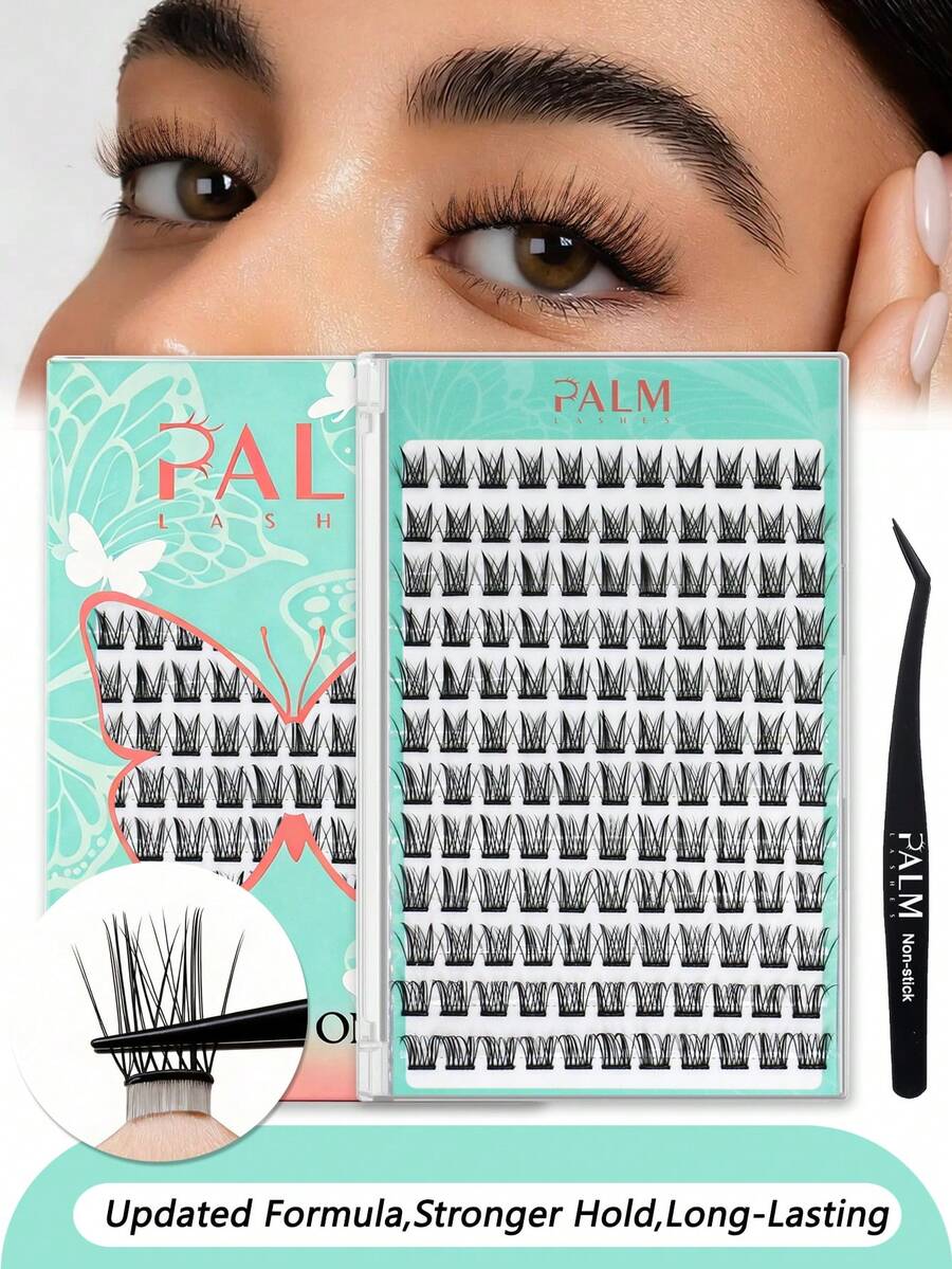 132 Clusters Self Adhesive Lash Clusters,10-16mm Volume Eyelashes Cluster With Non-Stick Tweezers Preglued Self Adhesive Lash Clusters Natural Wispy Cluster Lashes Glueless Cluster Eyelash Extensions Waterproof By PALM LASHES(D-Curl ) - View 1