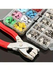 DIY金屬按扣套組附夾鉗，適用縫製與手工藝品 (9.5mm)，可用於衣物、背包、連身褲、縫紉與手工藝，免縫按扣手壓夾鉗，多功能隱形公母扣，隱藏式按扣 - 銀色 - 查看 11