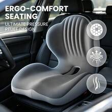 2-In-1 Lumbar Support Backrest And Seat Cushion, Shell-Shaped One-Piece Seat Cushion And Backrest, Ergonomic Memory Foam Seat Cushion, Breathable And Comfortable, Office Chair Cushion And Car Seat - Black+Gray - View 10