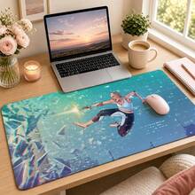 Cyber Broken Glass Cool Female Gun Manual Anime Large Mouse Pad, Teal City Cartoon Style Non-Slip Stitched Edge Desk Mat, Thickened Keyboard Pad, Suitable For Office And Gaming - View 2