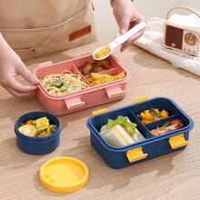 1pc Pink Lunch Box With Utensils, Bento Box With Spoon And Fork, Microwave , Insulated Lunch Bag, With Soup Cup, 3-Compartment Food Storage Container Set, Snacks, Lunch, Portable Travel Set - View 8