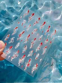 中式鯉魚水波紋美甲貼紙，紅白色小魚波紋浮雕貼紙，新中式幸運金魚裸色美甲DIY裝飾貼紙 - 彩色 - 查看 6