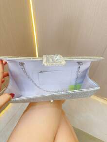Dedoo Shiny Sequin Eye-Catching Elegant Exquisite Rhinestone Decorated Envelope Clutch, ABS Material, Perfect Bridal Handbag, Suitable For Weddings, Balls And Evening Events - Silver - View 7