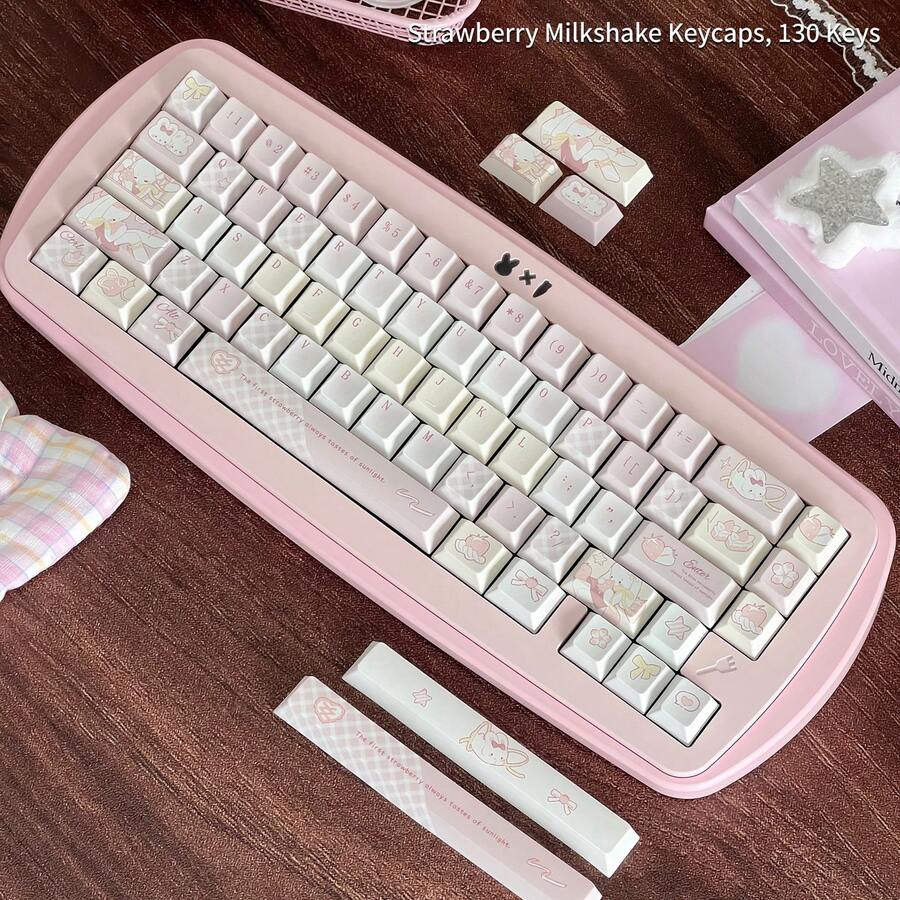 草莓奶昔粉色可愛女孩鍵帽 高美感五面昇華印花 原創機械鍵盤兼容 - 查看 1