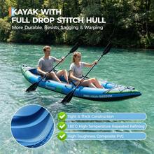2 Person Inflatable Kayak,Fishing Kayak For Adults, Portable Touring Kayaks With Padded Seat, 3 Fins, Hand Pump, Carry Bag, Repair Kit,12.5FT/450 LBS Weight Capacity - Gradient Sky Blue - View 7