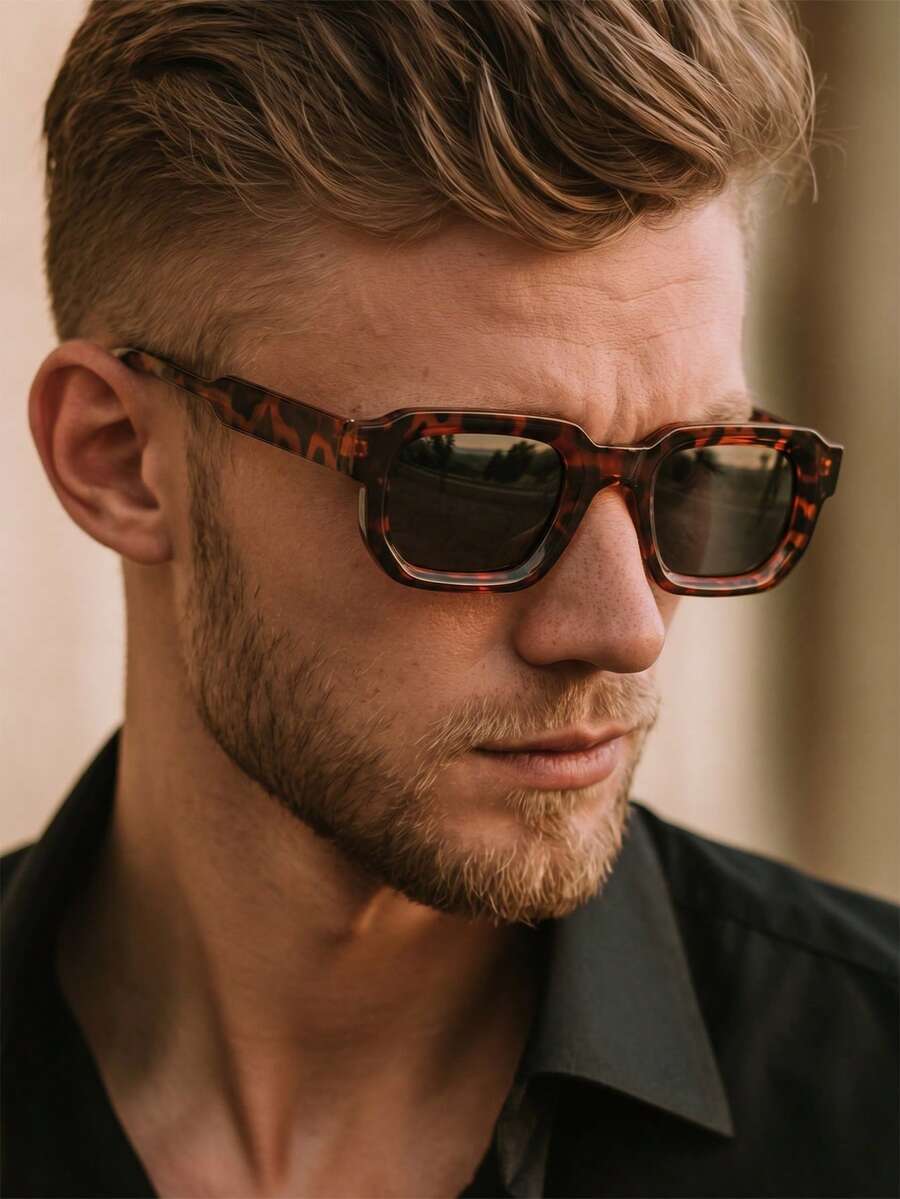 1 Pair Men's Leopard Print Square PC Frame Minimalist Solid Color Casual Versatile Street Style Fashion Glasses - Leopard - View 1