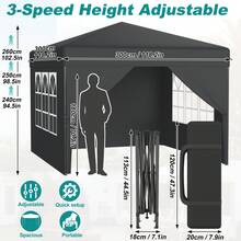 2.5x2.5m / 3x3m Pop Up Gazebo, Waterproof Winterproof Stable Folding Canopy With UV Protection & 4 Side Panels, Height Adjustable 240–260cm, Outdoor Party Tent For Garden, Camping, Wedding & Patio - Black - View 8