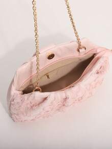 SCULPTEDSTYLE BAGS 1件裝 粉色柔軟蕾絲刺繡亮片拼接花卉圖案百褶雲朵手拿包 女款高級質感時尚鏈條斜挎包（隨機花卉圖案） - 淺粉色 - 查看 10