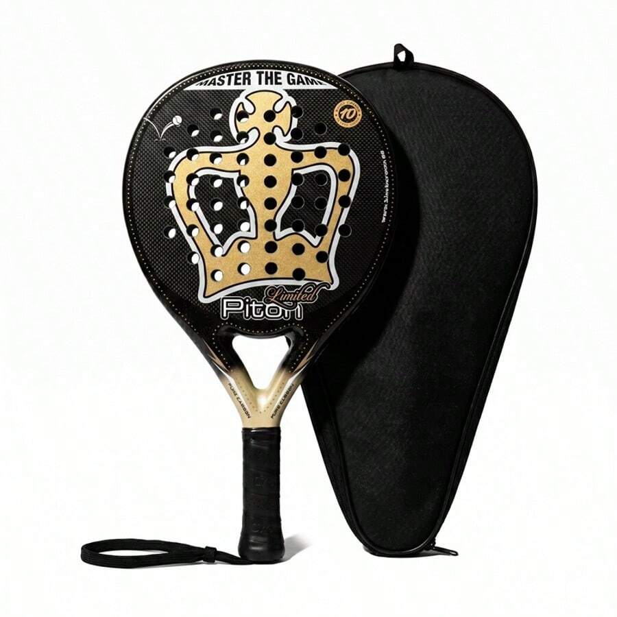Black Crown Piton 獨特皇冠孔設計碳纖維板式網球拍套組,含保護收納袋,平衡力量與控制,防滑吸汗手柄腕帶,適合中級與高級板式網球球員,黑金/亮藍 - 彩色 - 查看 1