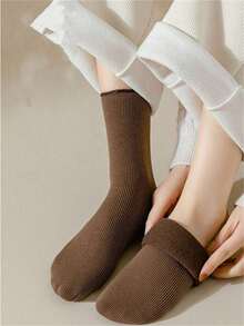 3/5 pares de calcetines de nieve gruesos y cálidos para mujer, unicolor versátil, adecuados para uso en invierno, color aleatorio - Multicolor - Ver 4