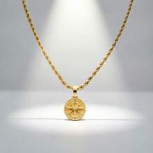 1pc Gold Stainless Steel 18K Gold Plated Twisted Chain With Compass Rhinestone Pendant Necklace, Men's Fashion Style, Suitable For Daily Casual Wear, Decoration, Hip Hop, Street Dance, Party - Gold - View 7