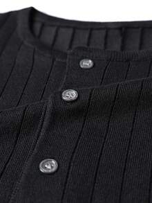 Men's Mercerized Ribbed Henley Collar Slim Fit Short Sleeve Knit Top - Black - View 4