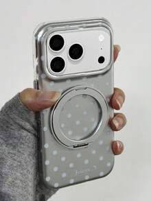 可愛白色波點電鍍 360°旋轉環支架軟手機殼，適用於 iPhone 17 Pro Max 17 Pro 16 Pro Max 16 Pro 15 Pro Max 15 Pro 14 Pro Max 14 Pro 13 Pro Max 13 Pro 12 Pro Max 12 Pro 14 Plus 15 Plus 16 Plus 17 Air，極簡黑點手機保護殼 - 銀色 - 查看 6