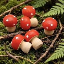 10pcs Garden Miniature Bonsai Accessories Wooden Red Mushroom Decor Suitable For Garden Decoration And Scene Arrangement - A - View 6