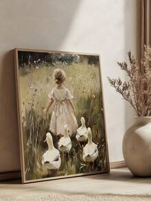 1pc Goose Girl Prints, Rustic Farmhouse Moody Girl With Ducks Painting,Shepherdess Lamb Art, Ideal Gift,Suitable For Bedroom,Living Room,Office,Wall Arts,Wall Decor,Home Decor,Room Decor,Canvas Wall Art,Posters, Wall Art With Frame, Optional Frame ﻿ - 1PCS - View 5