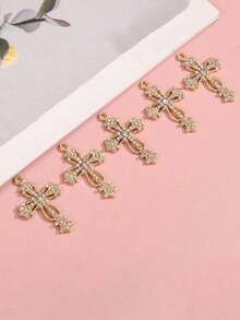 10/20/100pcs Cross Pendant Fashion Personalized Rhinestone Inlaid Accessories Small Charms Alloy Parts DIY Jewelry Necklace Earrings Accessories - Gold - View 3