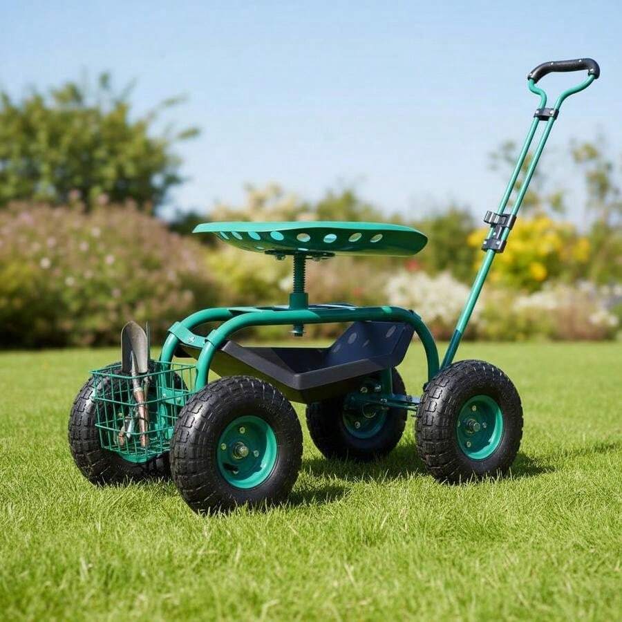 [Free Shipping] Rolling Garden Scooter Garden Cart Seat With Wheels And Tool Tray, 360 Swivel Seat,Green-XY187496 - Multicolor - View 1