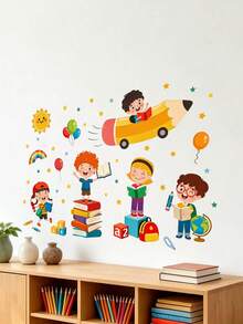 Back To School Kindergarten Classroom Wall Decor Stickers Cartoon Characters Classroom Stickers Children's Room Wall Decals English Inspirational Quotes Living Room Bedroom Study Room Decorative Background Wall Stickers - Multicolor - View 2