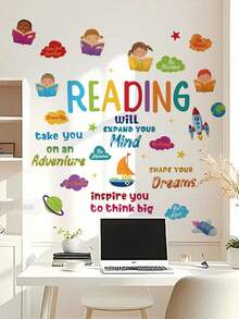 mama look 1pc, 30*120cm, Educational Learning Wall Sticker, Building Blocks Puzzle, Student Reading, Positive Encouragement Quotes, PVC Self-Adhesive Removable Wall Sticker, Suitable For Bedroom, Living Room, Study, Dining Room, Bathroom, Home Wall Decoration, Room Decor, Etc. - Multiple Styles - View 14