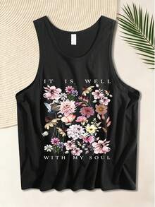Bestseller Retro Streetwear Boho Floral Faith Slogan Graphic Women's Sleeveless Tank Top, For Street Hangout Beach Trip Daily Shopping - Black - View 2