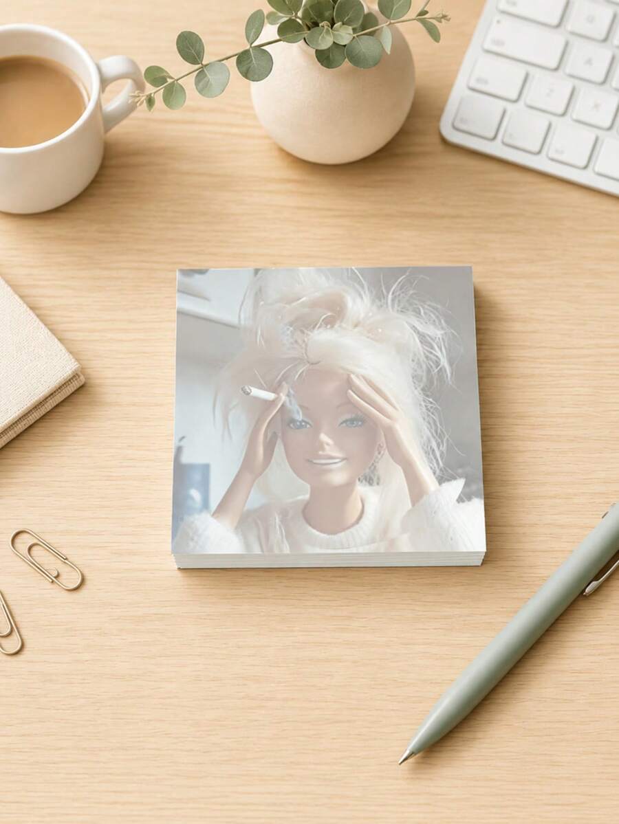 1pc Funny And Pretty Face Doll Sticky Note Pad, Fashionable Square Design, Suitable As A Gift For Colleagues, Humorous Office Desk Decor, Workplace Memo Pad, Aesthetic Stationery For Back To School Season - Multicolor - View 1