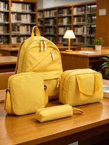 1 Set Back To School Fashion Casual Solid Color Backpack Set, Backpack + Tote Bag + Crossbody Bag + Pencil Case, Large Capacity With Laptop Compartment, Solid Color Student Backpack, Adjustable Shoulder Strap + Multi-Pocket Lightweight Portable School Bag, Zipper Bag Set, Suitable For Graduates/Students/Teenage Girls, Perfect For Outdoor Travel/Middle School/High School/College Use - 2186 - View 8