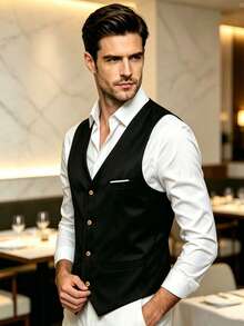 4-Button New Suit Vest For Men, Groomsmen Formal Attire, Business Casual Lightweight Waistcoat, Korean Style - Black - View 2
