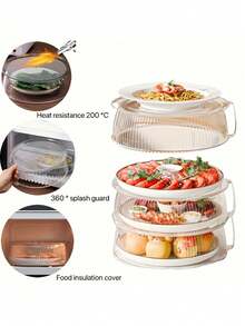 1pc Multi-Functional Microwave Splash Guard Cover, Microwave Food Heating Lid, Stackable, Suitable For Vegetables, Fruits And Plates, Camping, Outdoor BBQ, Home Use, Camping Essential, Stackable Design - View 6