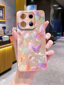 1pc Purple Pink Butterfly Camera Protection Phone Case UV Printed Compatible With Samsung/Galaxy/ Android Models - Pink - View 5