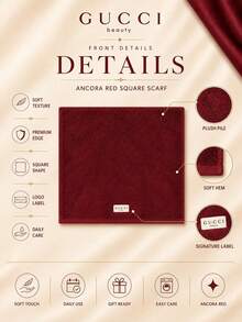 Gucci Burgundy Square Scarf, 41*40cm, Soft Skin-Friendly Absorbent, Comes With Gift Box, Delicate No Shedding, Perfect For Holiday Gifts And Personal Use - Burgundy - View 6