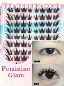 13 Rows Of 104 Dog Style Eyelash Clusters, Comfortable And Versatile, With Extended Eye Tails And Cartoon Style False Eyelashes, Suitable For Various Occasions, Can Be Reused, Suitable For Beginners, Eyelashes, False Eyelashes, Eyelash Clusters - C - 查看 5