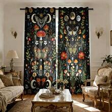 Set 2 Buah Tirai Bermotif Jamur dan Tanaman Bulan, Cocok untuk Dapur, Ruang Tamu, Kamar Tidur, Ruang Belajar, dan Lemari. - Aneka warna 1 - View 4
