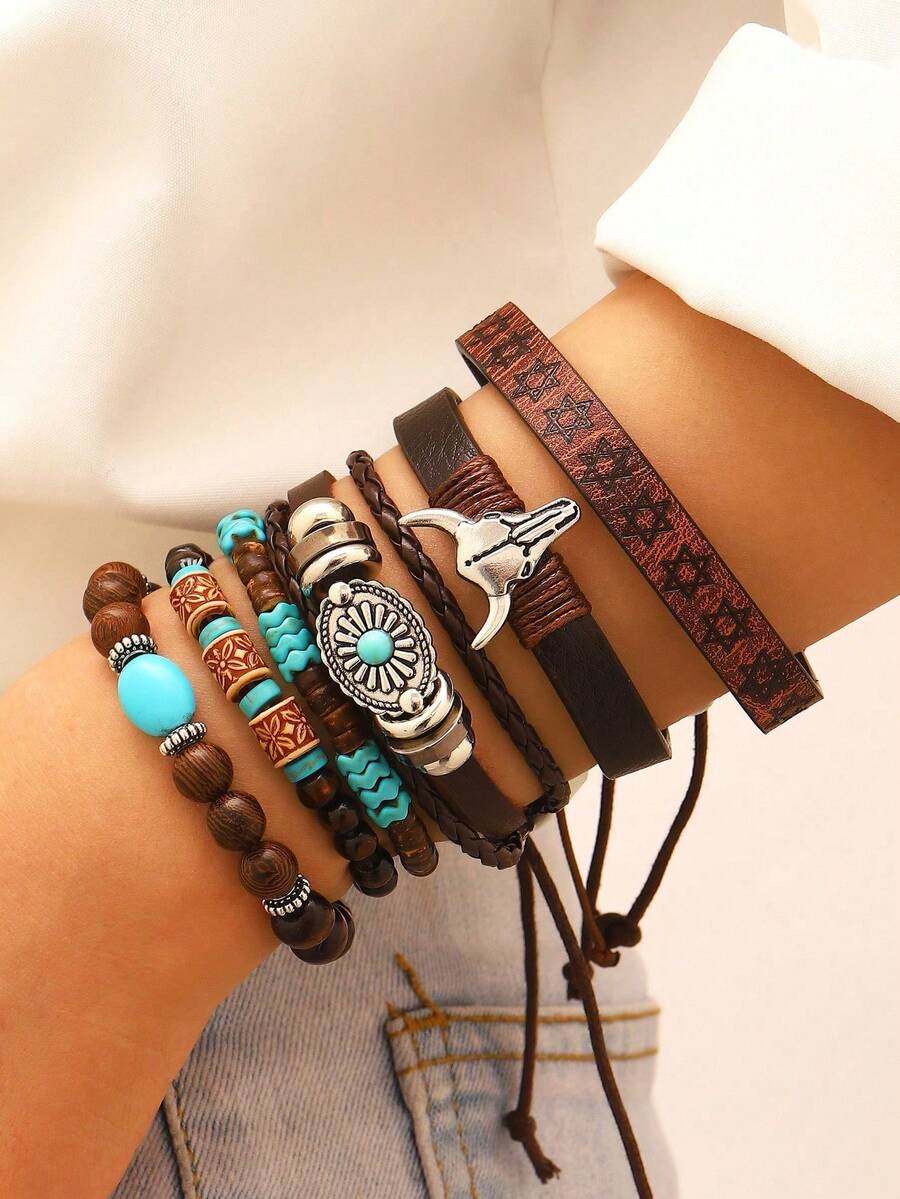 6 piezas Pulsera de cuentas estilo vintage - Multicolor - Ver 1