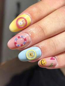Dopamine-Style 5D Embossed Nail Art Stickers Featuring Colorful Bunnies Hearts And Jelly-Effect Designs Along With Cute Rabbits And Bears For DIY Nail Decoration - 彩色 - 查看 4