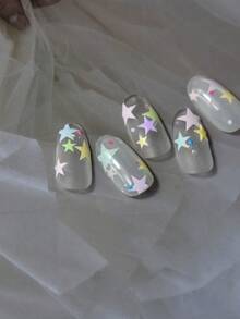 1片彩色星星3D軟浮雕自黏式美甲貼紙，馬卡龍色可愛3D美甲貼花 - 彩色 - 查看 2