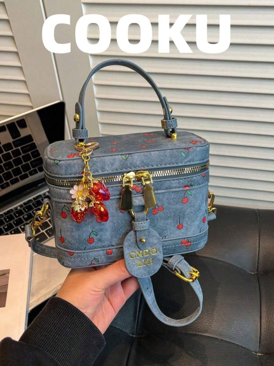 时尚新款优雅纯色PU材质便携方包，迷你PU包，防水酒红色面料包，字母图案装饰设计盒包，适合旅行、购物、聚会、通勤。