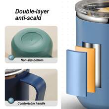 Stainless Steel Coffee Mug With Lid, 15oz/450ml Travel Coffe Cup With Handle, Reusable Metal Drinks Cup, Camping Mug, Ideal Gift - 450ml - View 4