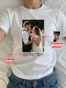 Custom Wedding T-Shirts, 90s Vintage Rap Style Graphic Tee, Engagement & Anniversary Couple Tops, Customized Bridesmaid Squad Set Summer - White - View 1