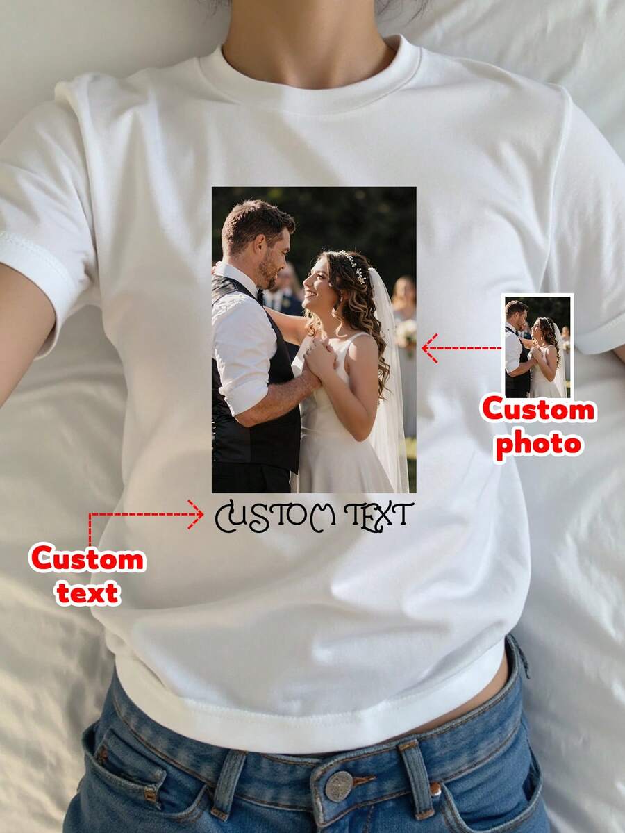 Custom Wedding T-Shirts, 90s Vintage Rap Style Graphic Tee, Engagement & Anniversary Couple Tops, Customized Bridesmaid Squad Set Summer - White - View 1