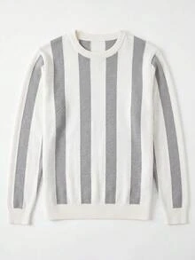 SU ER 1pc Men's Autumn/Winter Casual Striped Knit Top - Light Grey - View 8