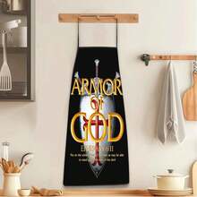 1pc God's Armor Shield & Cross Print Apron, Back With Shield & Cross Pattern - Adjustable Waistband, Durable & Easy To Clean Polyester Material, Suitable For Kitchen Cooking, Gardening, Orchard, Christmas, Halloween Apron - Multicolor - View 8