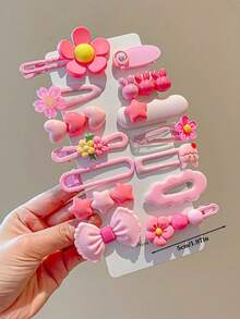 14/28pcs Fresh Sweet Girl Style Cartoon Cute Hair Clips, Suitable For Girls. Flower/Rabbit/Star/Heart/Bow Multi-Style Design, Non-Damaging Hair Accessories, Bangs Clips Side Clips Flyaway Clips, Versatile Daily Accessories - Multicolor - View 7