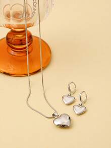 3pcs Minimalist Exquisite Heart Necklace Set, Gentle Style Accessories, Daily Wear For Girls And Valentine's Day Holiday Accessories, Commemorative Gift - Silver - View 4