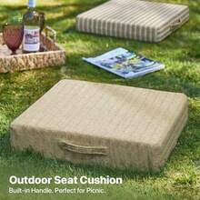 1pc Thick Square Woven Linen Floor Cushion With Handle, Natural Raffia Texture Foam Pad, 50cm/20in Washable Tatami Meditation Mat, Multi-Functional Window Seat Sofa Chair Cushion, Suitable For Living Room Bedroom Balcony Home Decor - Yellow and White Stripes - View 3